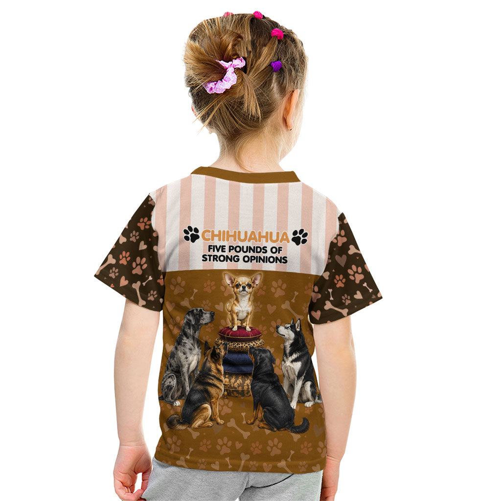 Chihuahua Five Pounds Of Strong Opinions Kid T Shirt Funny Dog Quote Paw Print Pattern