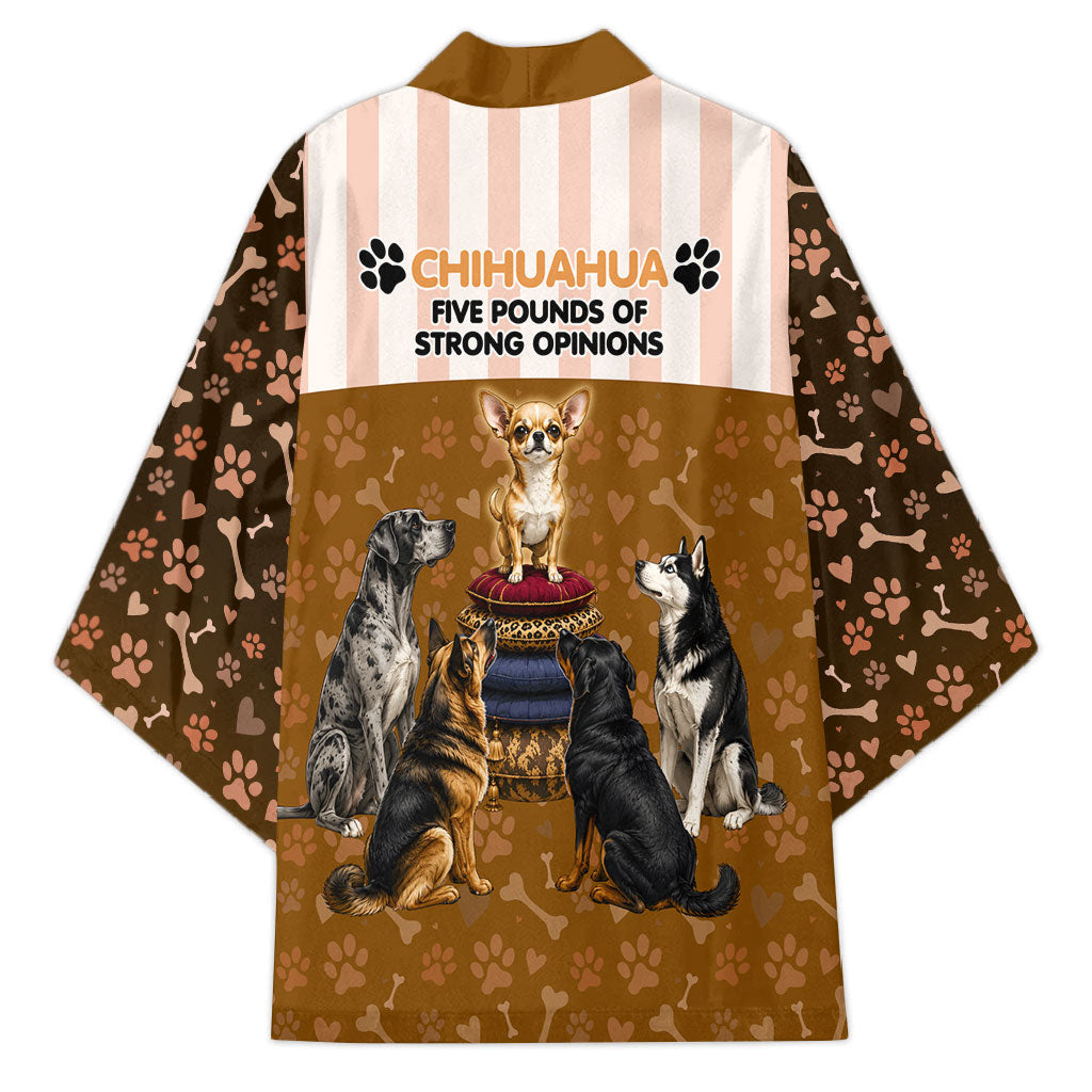 Chihuahua Five Pounds Of Strong Opinions Kimono Funny Dog Quote Paw Print Pattern