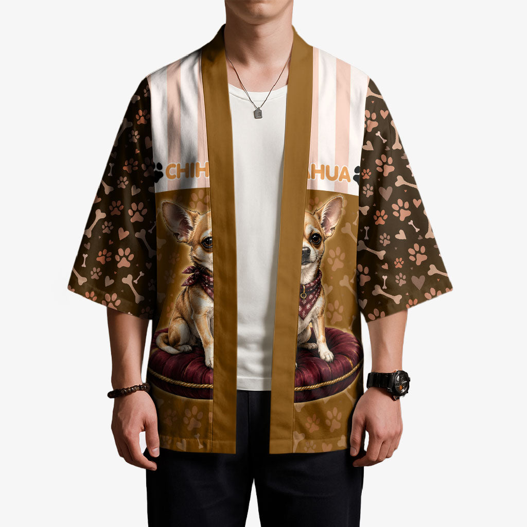 Chihuahua Five Pounds Of Strong Opinions Kimono Funny Dog Quote Paw Print Pattern