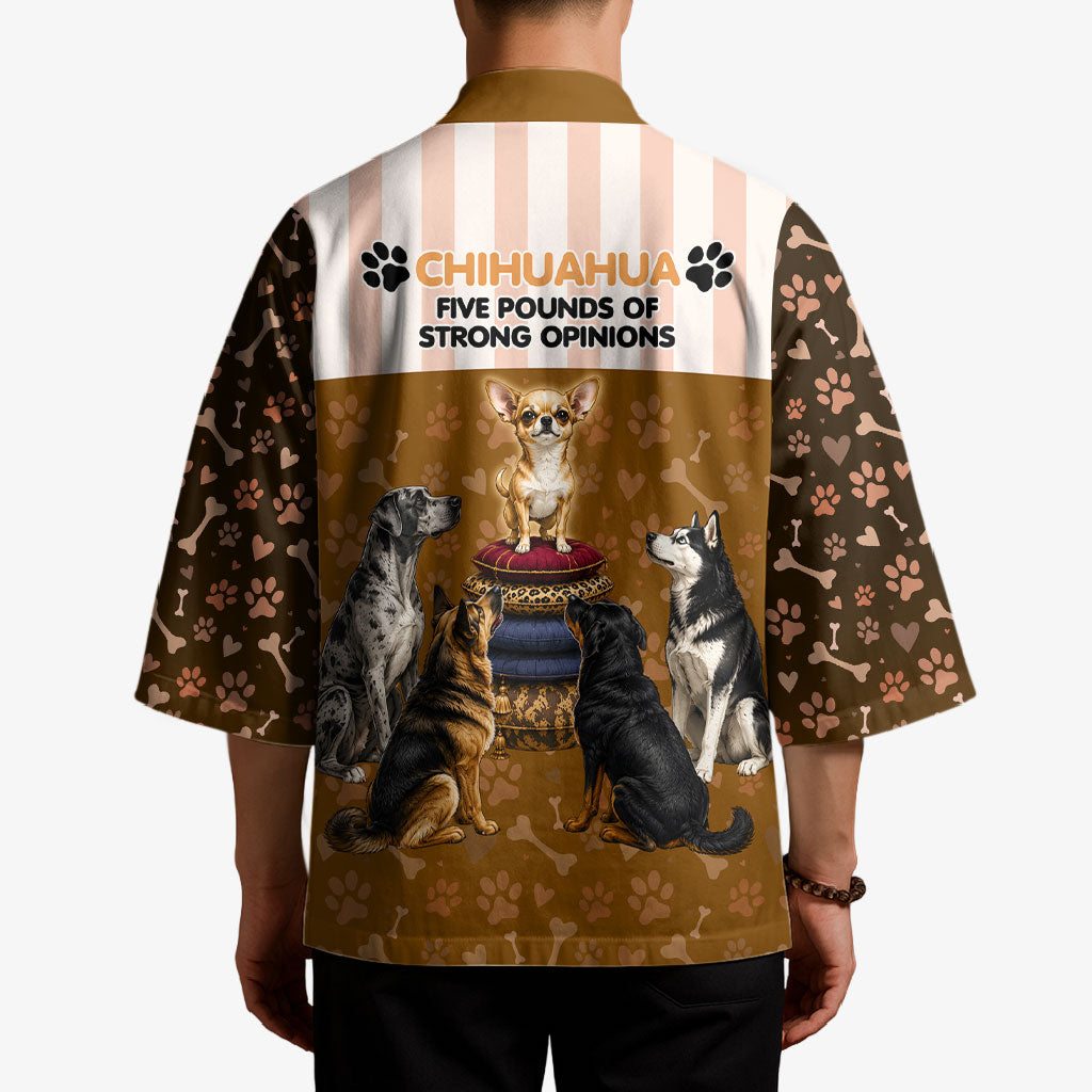 Chihuahua Five Pounds Of Strong Opinions Kimono Funny Dog Quote Paw Print Pattern