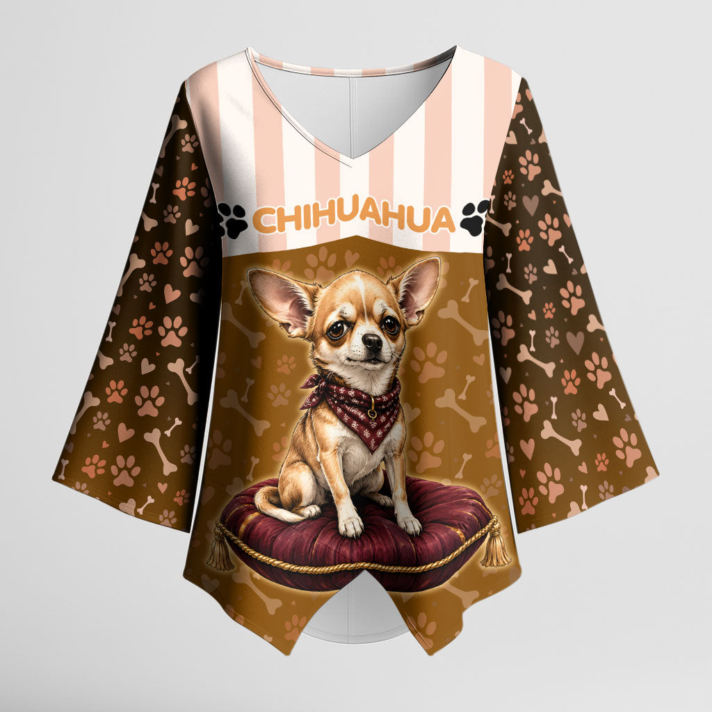 Chihuahua Five Pounds Of Strong Opinions Kimono Sleeve Blouse Funny Dog Quote Paw Print Pattern
