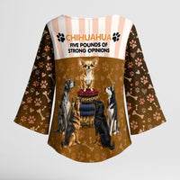 Chihuahua Five Pounds Of Strong Opinions Kimono Sleeve Blouse Funny Dog Quote Paw Print Pattern