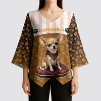 Chihuahua Five Pounds Of Strong Opinions Kimono Sleeve Blouse Funny Dog Quote Paw Print Pattern
