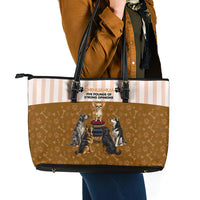 Chihuahua Five Pounds Of Strong Opinions Leather Tote Bag Funny Dog Quote Paw Print Pattern