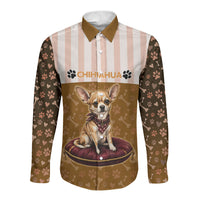 Chihuahua Five Pounds Of Strong Opinions Long Sleeve Button Shirt Funny Dog Quote Paw Print Pattern