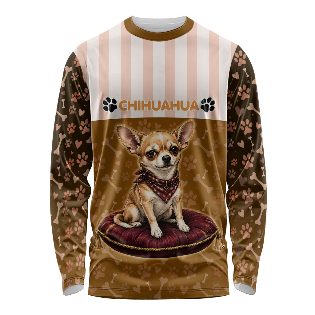 Chihuahua Five Pounds Of Strong Opinions Long Sleeve Shirt Funny Dog Quote Paw Print Pattern