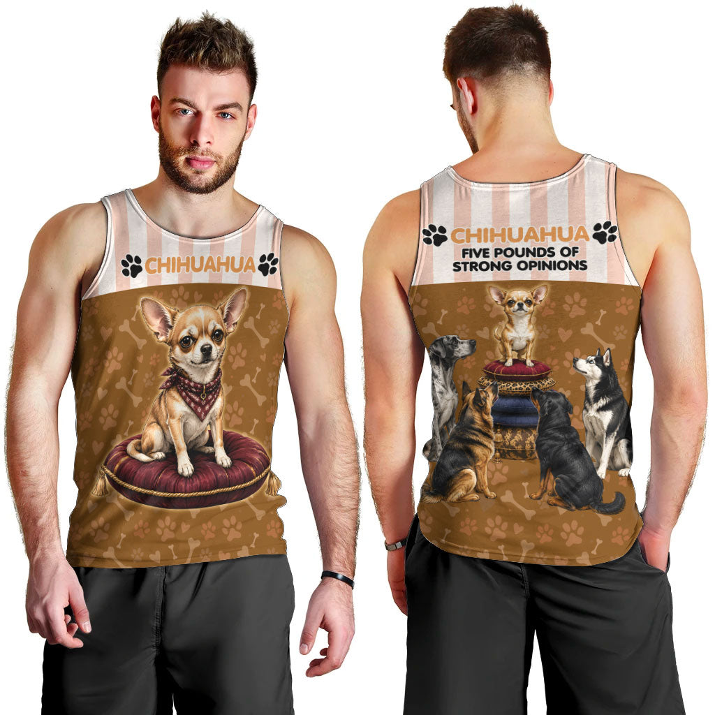 Chihuahua Five Pounds Of Strong Opinions Men Tank Top Funny Dog Quote Paw Print Pattern
