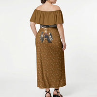 Chihuahua Five Pounds Of Strong Opinions Off Shoulder Maxi Dress Funny Dog Quote Paw Print Pattern
