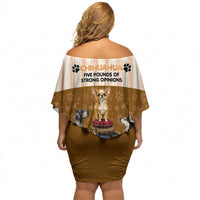 Chihuahua Five Pounds Of Strong Opinions Off Shoulder Short Dress Funny Dog Quote Paw Print Pattern