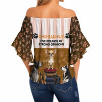Chihuahua Five Pounds Of Strong Opinions Off Shoulder Wrap Waist Top Funny Dog Quote Paw Print Pattern