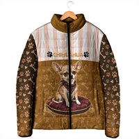 Chihuahua Five Pounds Of Strong Opinions Padded Jacket Funny Dog Quote Paw Print Pattern