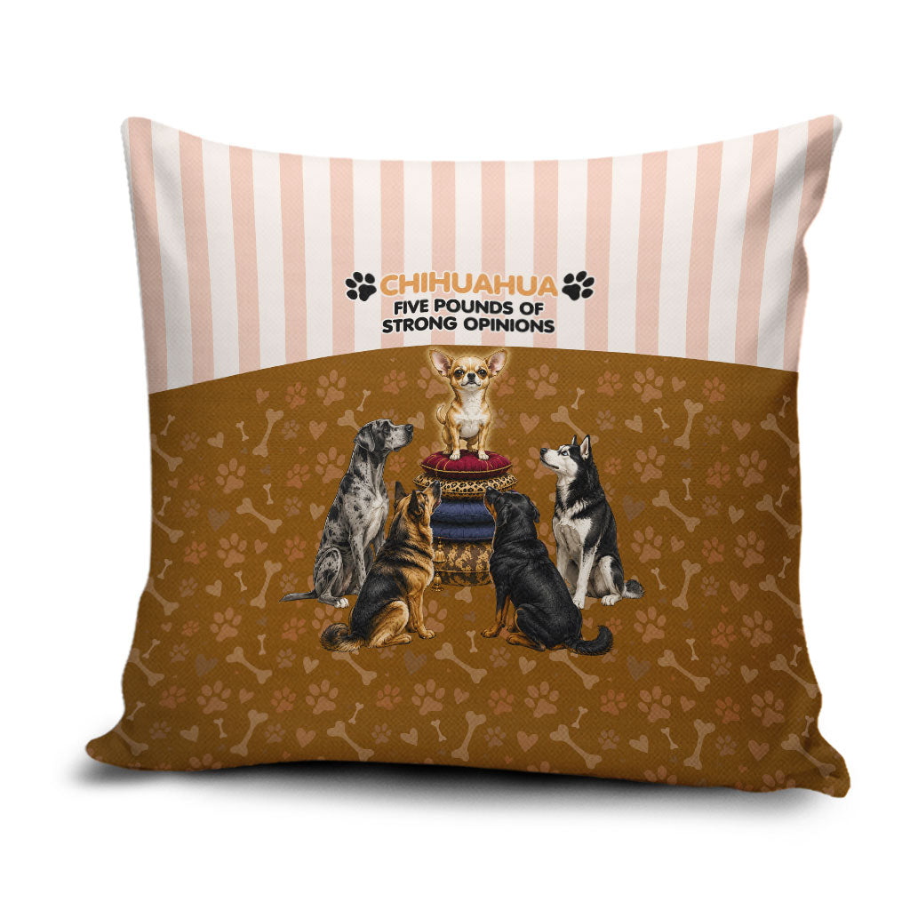 Chihuahua Five Pounds Of Strong Opinions Pillow Cover Funny Dog Quote Paw Print Pattern