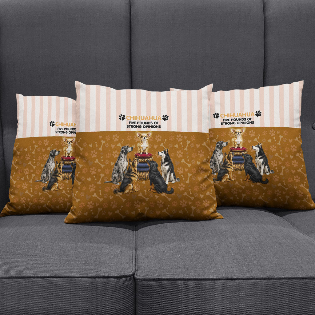 Chihuahua Five Pounds Of Strong Opinions Pillow Cover Funny Dog Quote Paw Print Pattern