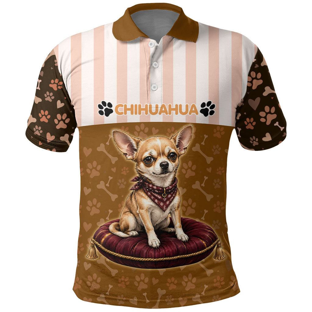 Chihuahua Five Pounds Of Strong Opinions Polo Shirt Funny Dog Quote Paw Print Pattern