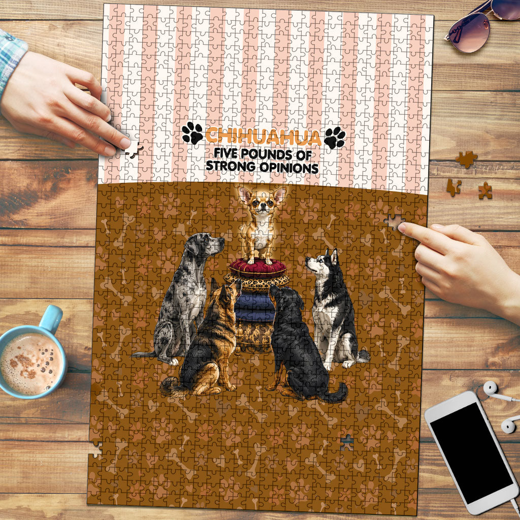 Chihuahua Five Pounds Of Strong Opinions Puzzle Funny Dog Quote Paw Print Pattern