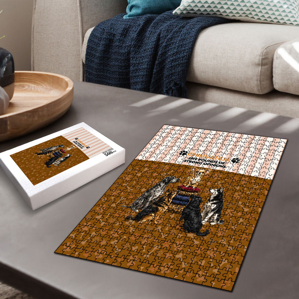 Chihuahua Five Pounds Of Strong Opinions Puzzle Funny Dog Quote Paw Print Pattern