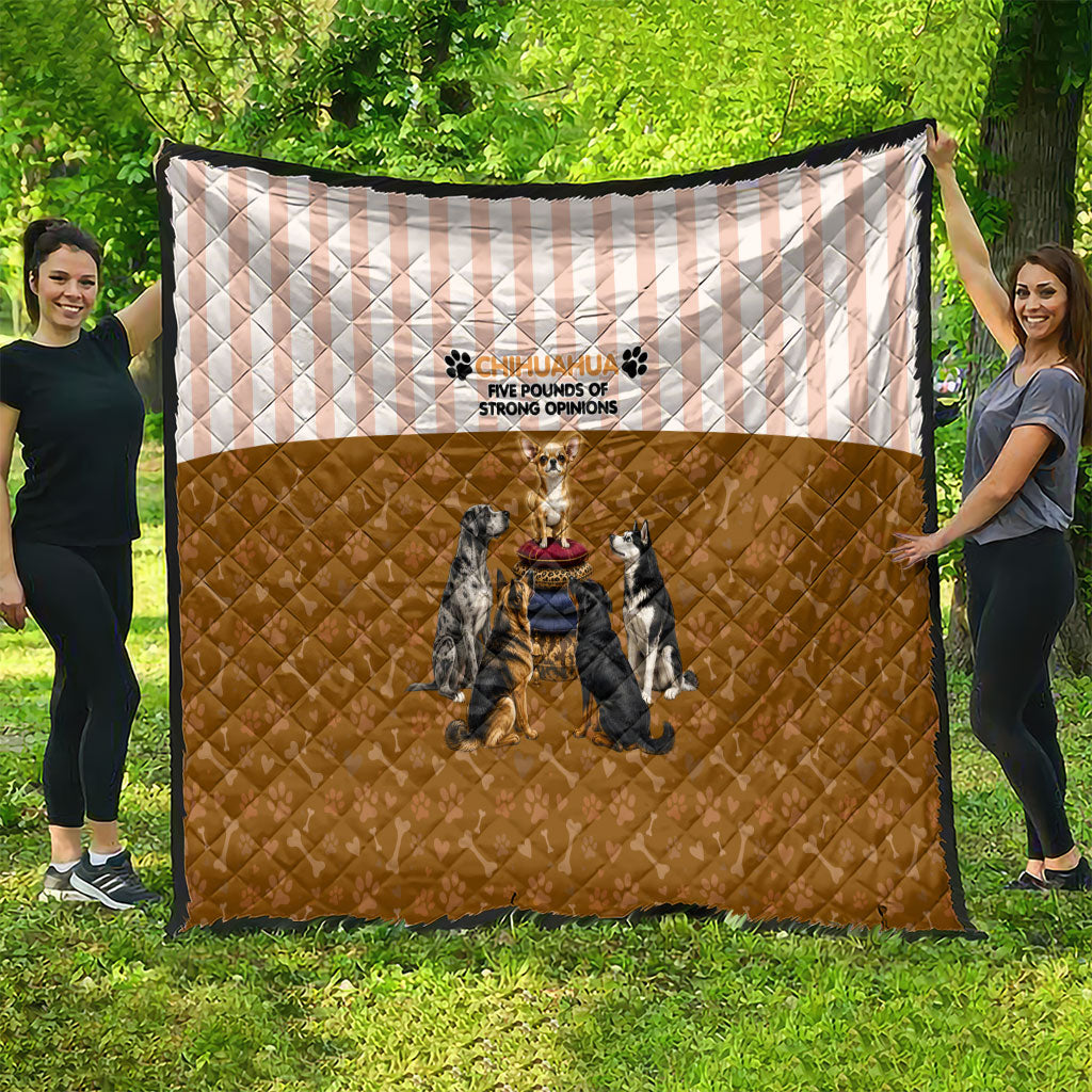Chihuahua Five Pounds Of Strong Opinions Quilt Funny Dog Quote Paw Print Pattern
