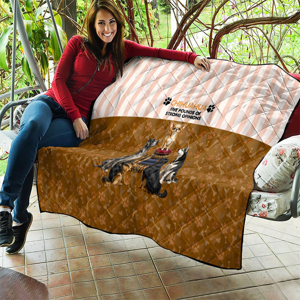Chihuahua Five Pounds Of Strong Opinions Quilt Funny Dog Quote Paw Print Pattern