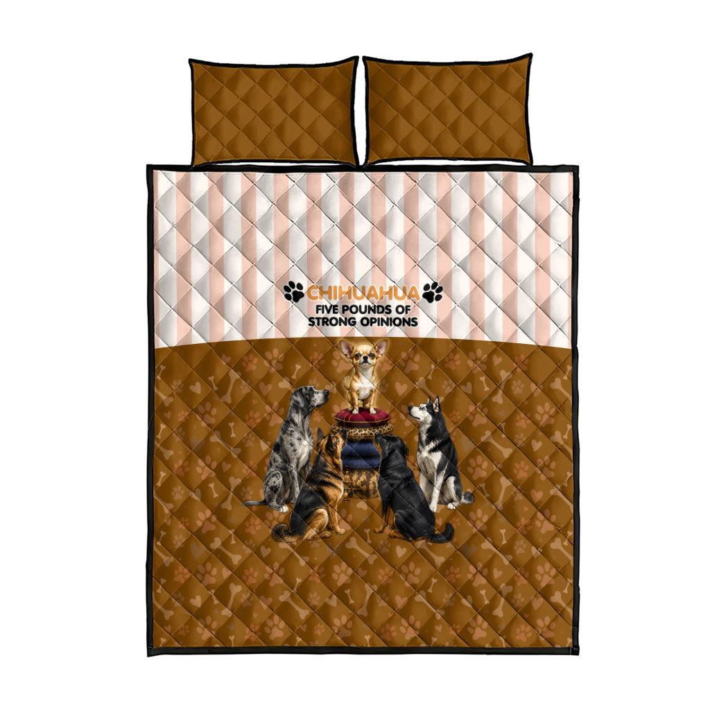 Chihuahua Five Pounds Of Strong Opinions Quilt Bed Set Funny Dog Quote Paw Print Pattern