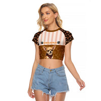 Chihuahua Five Pounds Of Strong Opinions Raglan Cropped T Shirt Funny Dog Quote Paw Print Pattern