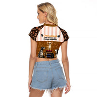 Chihuahua Five Pounds Of Strong Opinions Raglan Cropped T Shirt Funny Dog Quote Paw Print Pattern