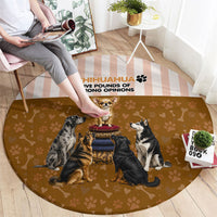 Chihuahua Five Pounds Of Strong Opinions Round Carpet Funny Dog Quote Paw Print Pattern