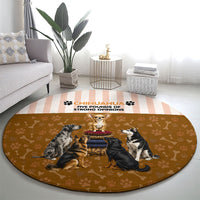 Chihuahua Five Pounds Of Strong Opinions Round Carpet Funny Dog Quote Paw Print Pattern
