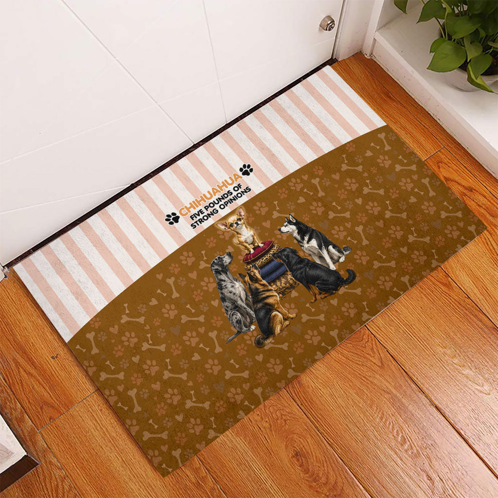 Chihuahua Five Pounds Of Strong Opinions Rubber Doormat Funny Dog Quote Paw Print Pattern