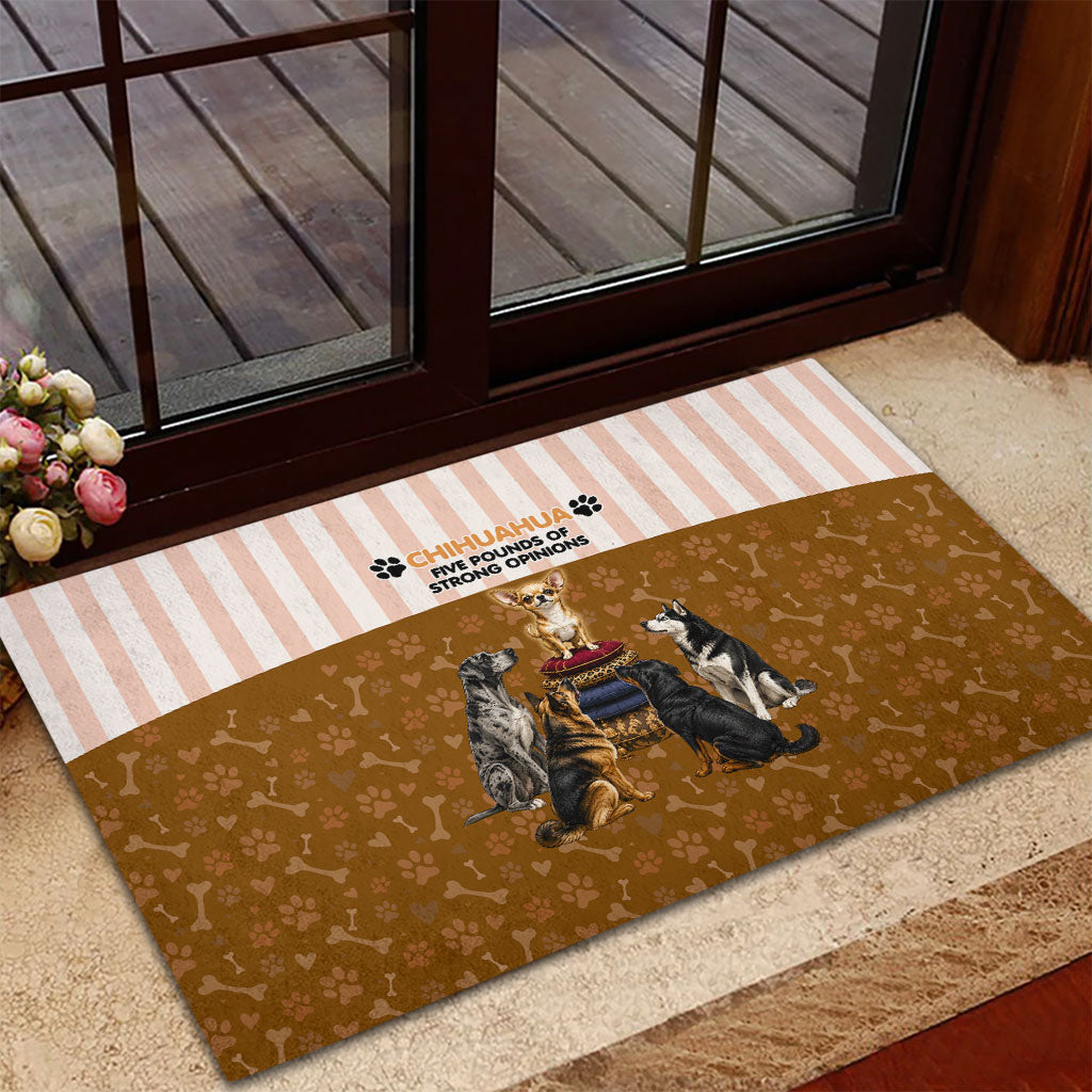 Chihuahua Five Pounds Of Strong Opinions Rubber Doormat Funny Dog Quote Paw Print Pattern