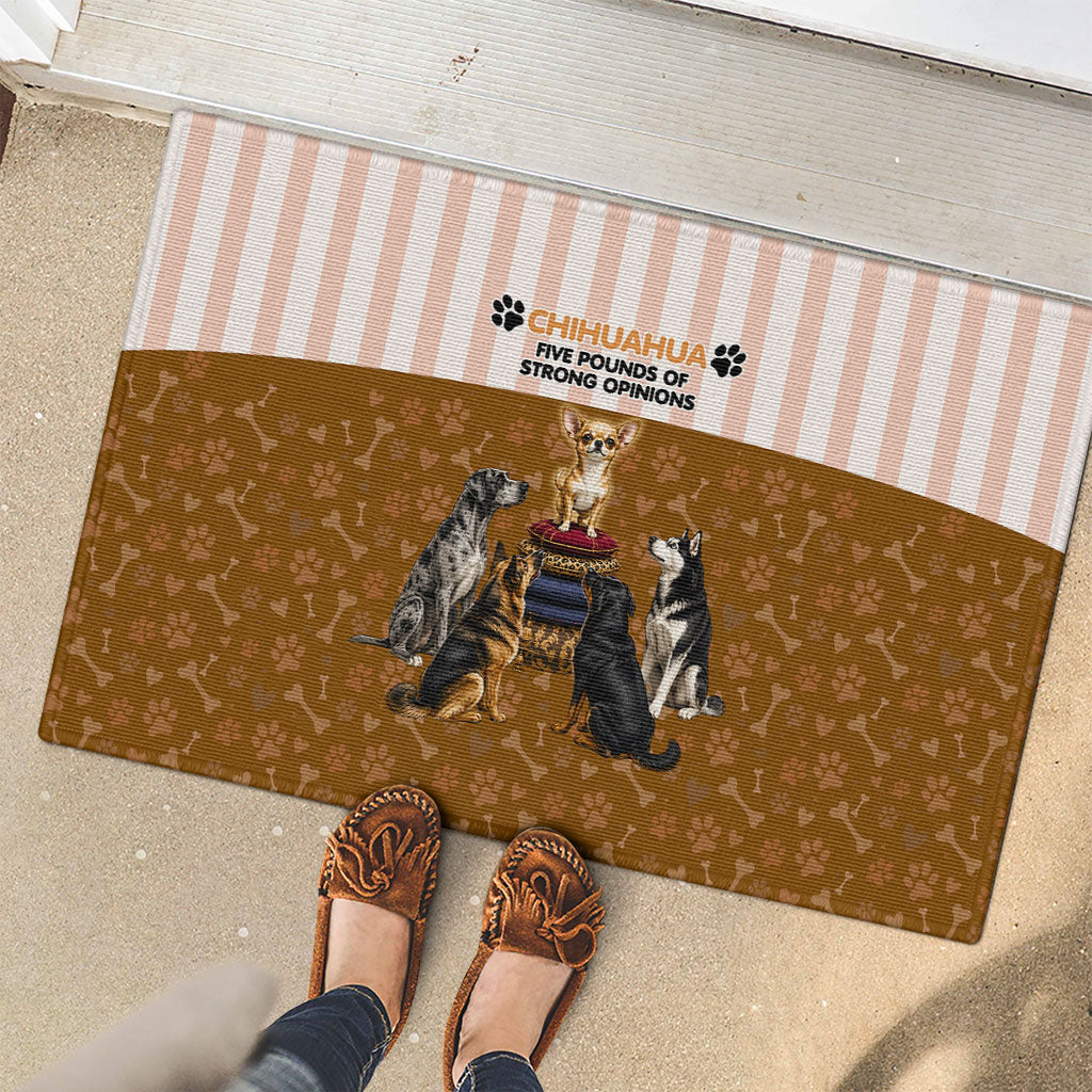 Chihuahua Five Pounds Of Strong Opinions Rubber Doormat Funny Dog Quote Paw Print Pattern