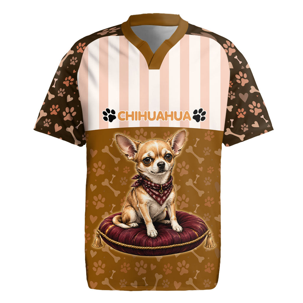 Chihuahua Five Pounds Of Strong Opinions Rugby Jersey Funny Dog Quote Paw Print Pattern