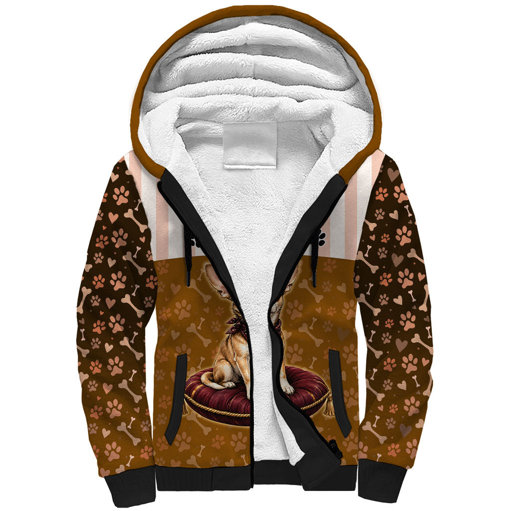 Chihuahua Five Pounds Of Strong Opinions Sherpa Hoodie Funny Dog Quote Paw Print Pattern