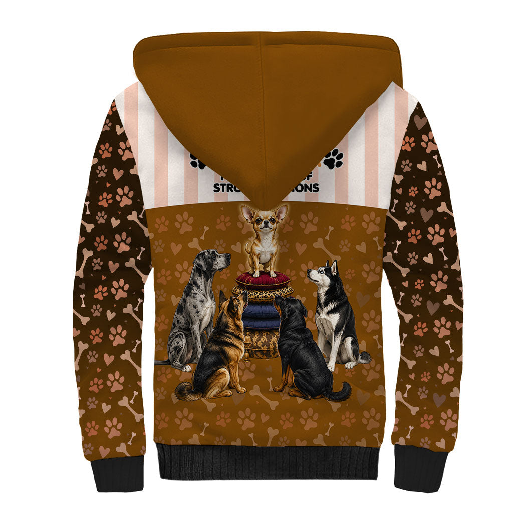 Chihuahua Five Pounds Of Strong Opinions Sherpa Hoodie Funny Dog Quote Paw Print Pattern