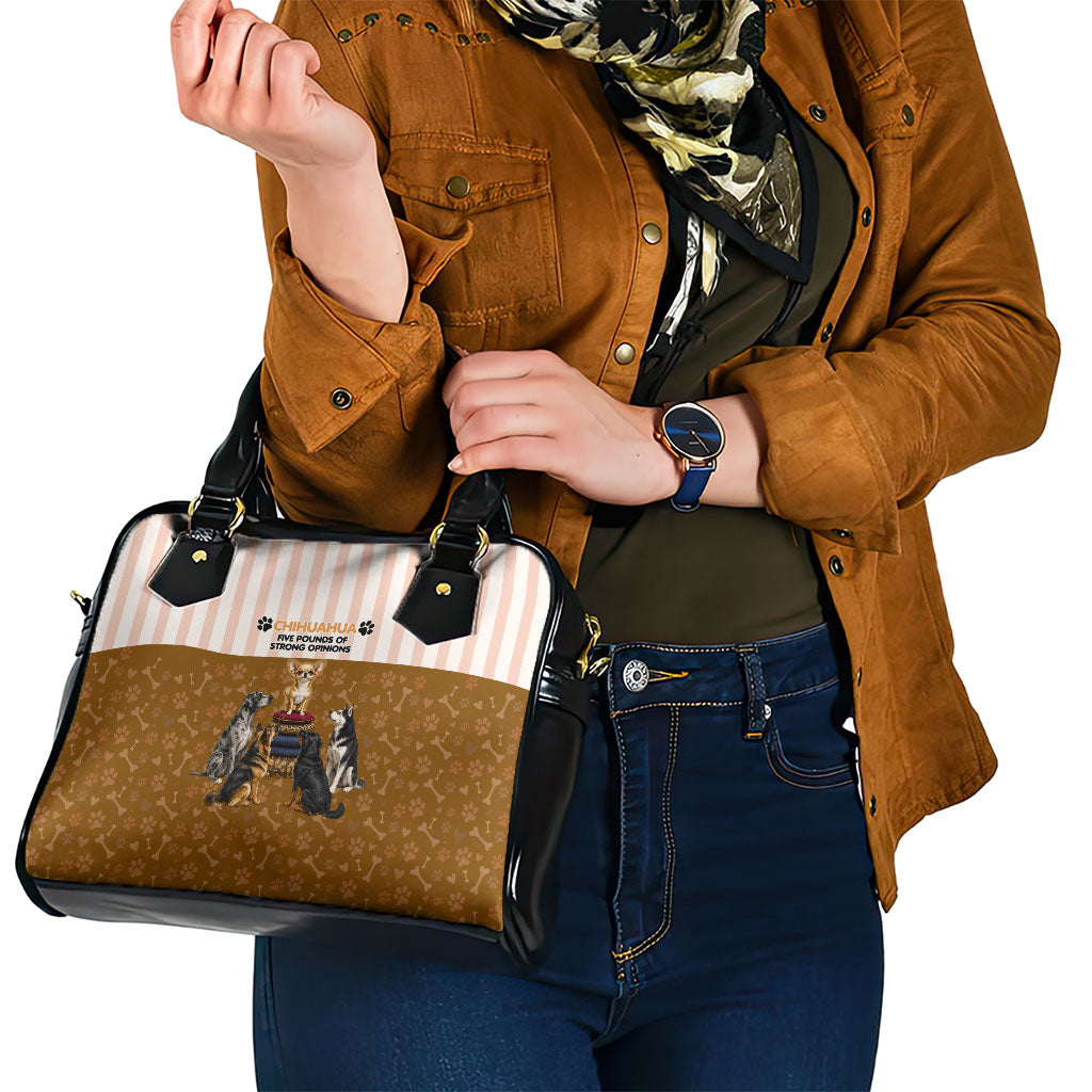 Chihuahua Five Pounds Of Strong Opinions Shoulder Handbag Funny Dog Quote Paw Print Pattern