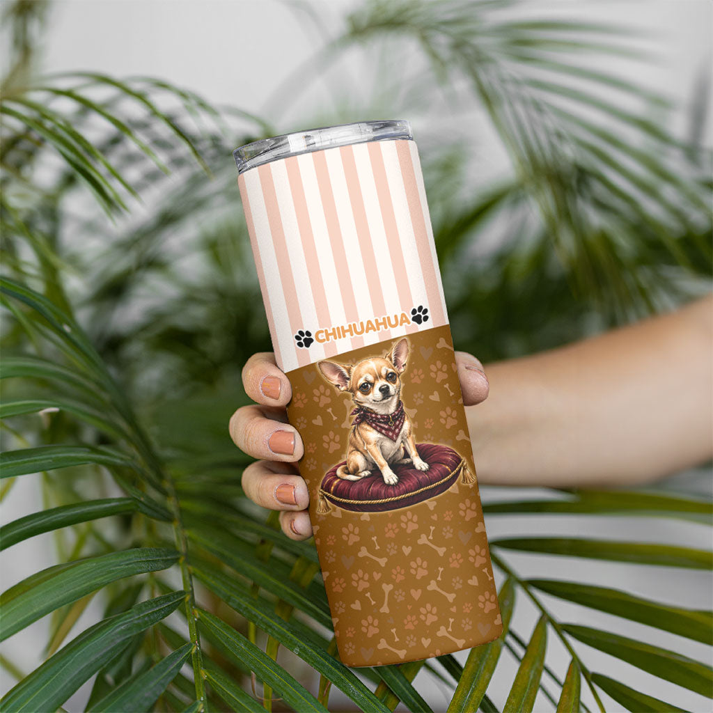 Chihuahua Five Pounds Of Strong Opinions Skinny Tumbler Funny Dog Quote Paw Print Pattern