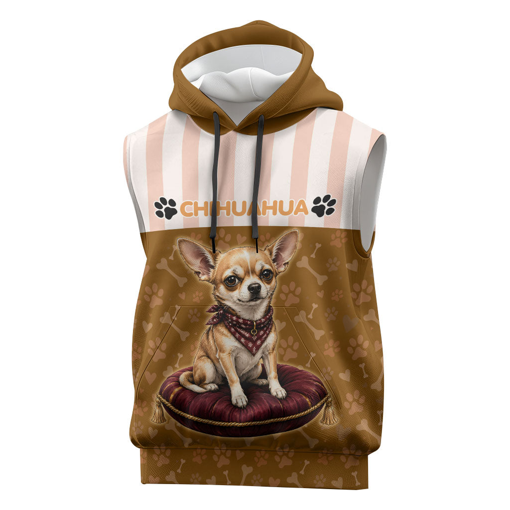 Chihuahua Five Pounds Of Strong Opinions Sleeveless Hoodie Funny Dog Quote Paw Print Pattern