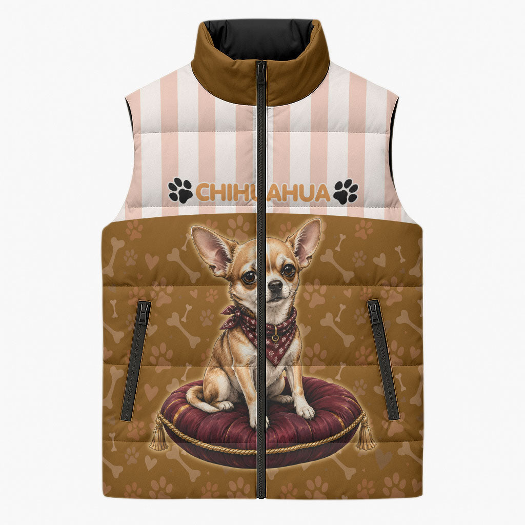 Chihuahua Five Pounds Of Strong Opinions Sleeveless Puffer Jacket Funny Dog Quote Paw Print Pattern