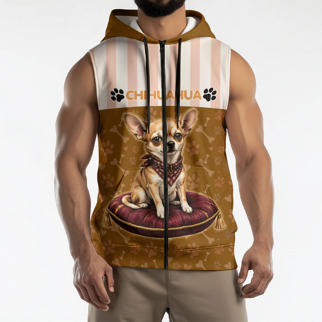 Chihuahua Five Pounds Of Strong Opinions Sleeveless Zip Hoodie Funny Dog Quote Paw Print Pattern