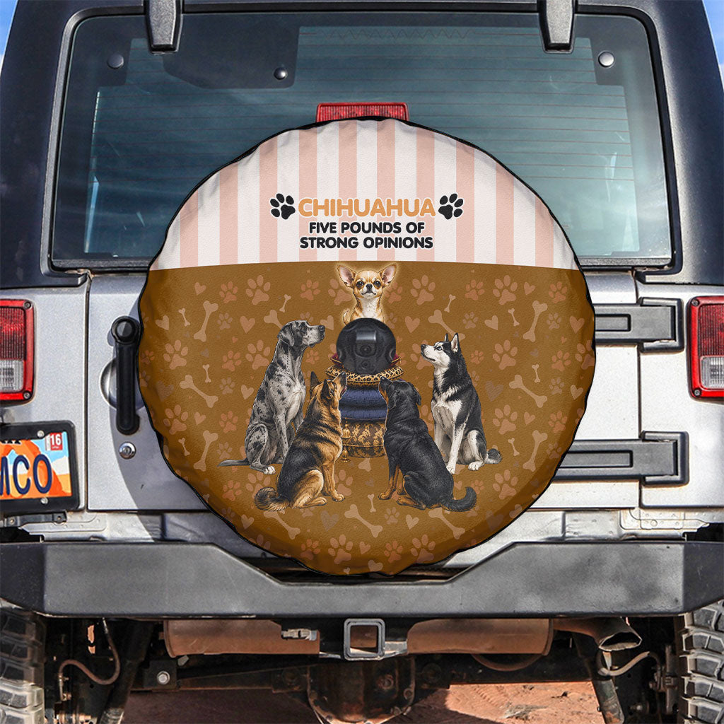 Chihuahua Five Pounds Of Strong Opinions Spare Tire Cover Funny Dog Quote Paw Print Pattern