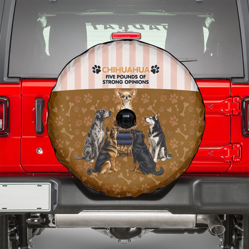Chihuahua Five Pounds Of Strong Opinions Spare Tire Cover Funny Dog Quote Paw Print Pattern