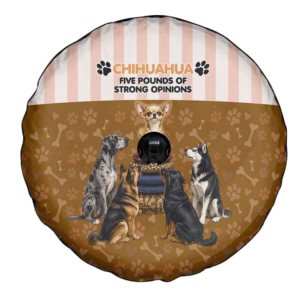 Chihuahua Five Pounds Of Strong Opinions Spare Tire Cover Funny Dog Quote Paw Print Pattern