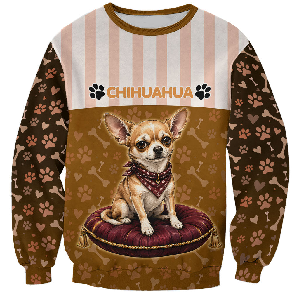Chihuahua Five Pounds Of Strong Opinions Sweatshirt Funny Dog Quote Paw Print Pattern