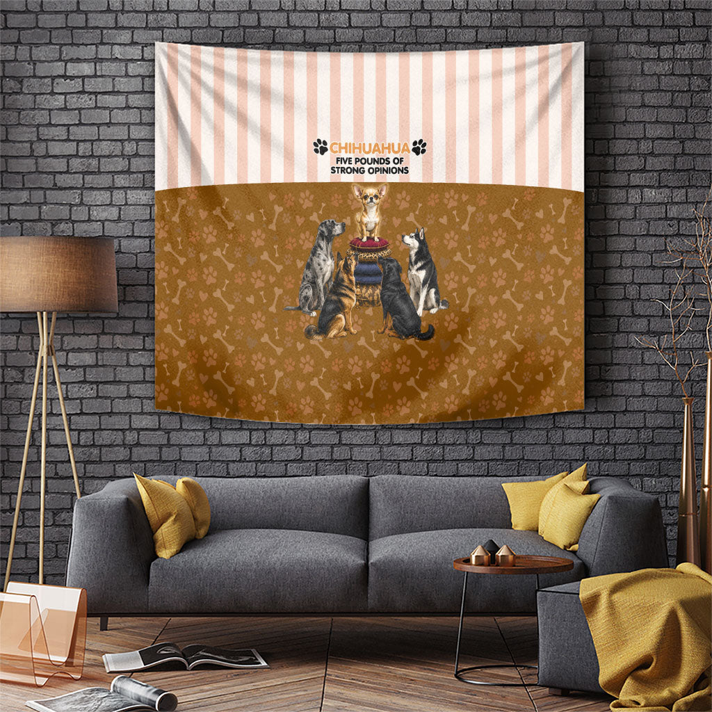 Chihuahua Five Pounds Of Strong Opinions Tapestry Funny Dog Quote Paw Print Pattern