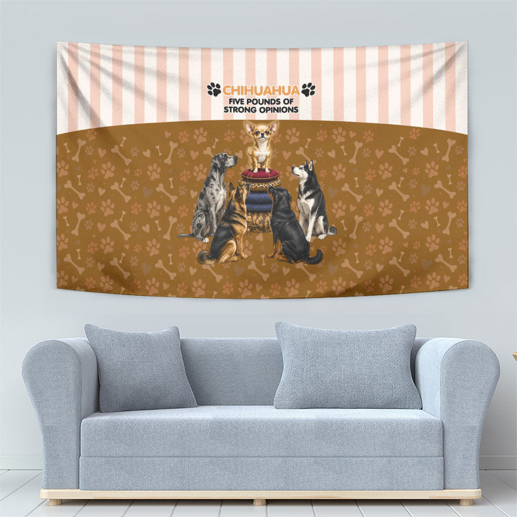 Chihuahua Five Pounds Of Strong Opinions Tapestry Funny Dog Quote Paw Print Pattern