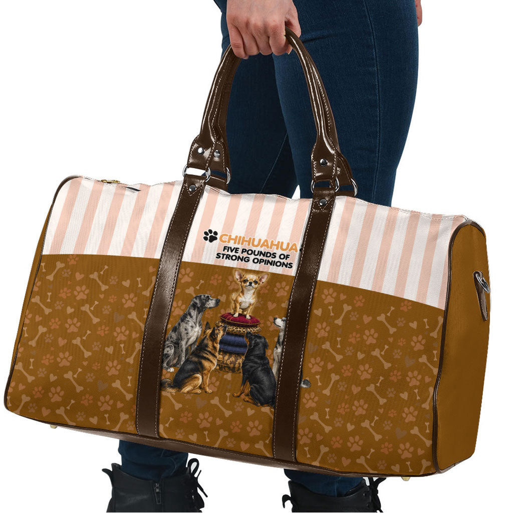 Chihuahua Five Pounds Of Strong Opinions Travel Bag Funny Dog Quote Paw Print Pattern