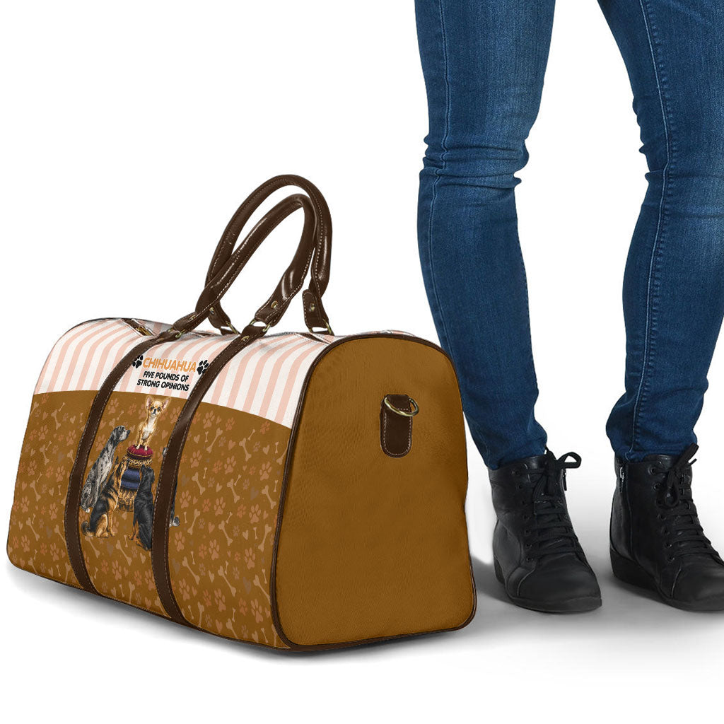 Chihuahua Five Pounds Of Strong Opinions Travel Bag Funny Dog Quote Paw Print Pattern