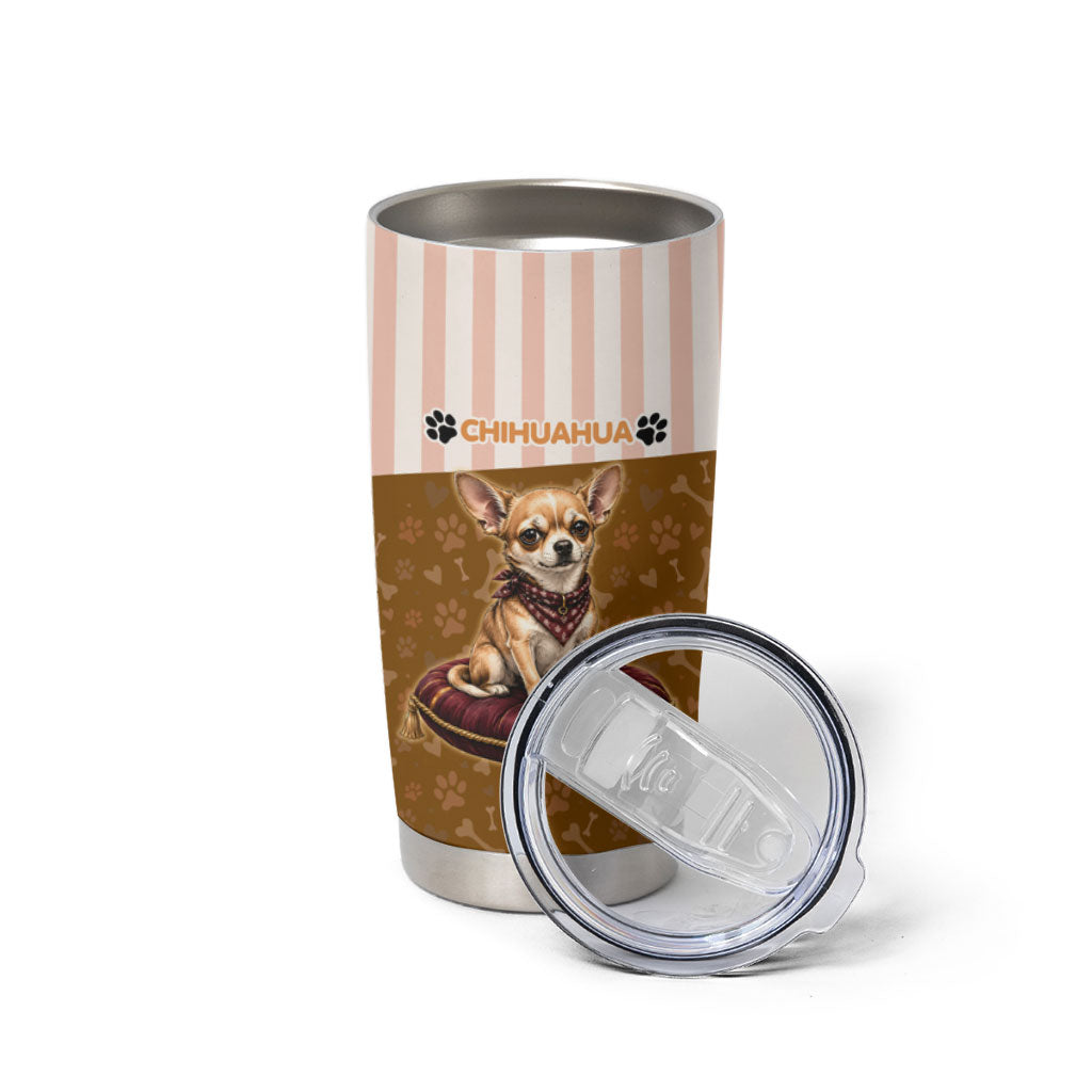 Chihuahua Five Pounds Of Strong Opinions Tumbler Cup Funny Dog Quote Paw Print Pattern