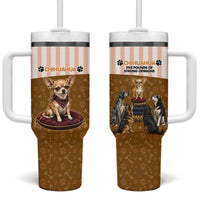 Chihuahua Five Pounds Of Strong Opinions Tumbler With Handle Funny Dog Quote Paw Print Pattern