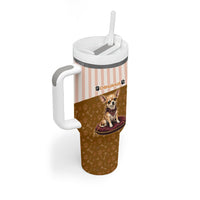 Chihuahua Five Pounds Of Strong Opinions Tumbler With Handle Funny Dog Quote Paw Print Pattern