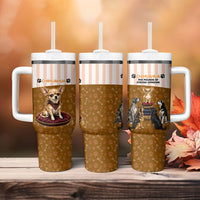 Chihuahua Five Pounds Of Strong Opinions Tumbler With Handle Funny Dog Quote Paw Print Pattern